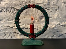 1920'S CAST IRON CHRISTMAS WREATH HEARTH LIGHT LAMP picture