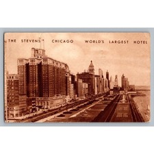 1939 Chicago Stevens Hotel World's Largest Lake Michigan View Postcard picture