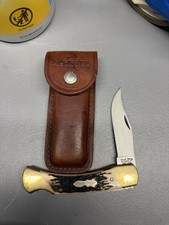 Vintage Schrade Uncle Henry LB8 USA Papa Bear Lockback Knife Leather Sheath picture