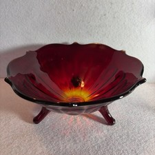 Vintage Fenton Ruby Red Amberina Glass Footed Bowl Candy Dish 6.5