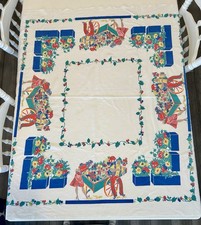 Vtg 1950s Startex Flower Vendor Tablecloth Cotton Mid Century Market Cart Rare picture