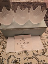 Partylite P0290 Frosted Lotus Blossom Candle Holders Set of 3 Glass Tealights picture