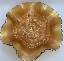 Ruffled Marigold Carnival Glass Scalloped Dugan Wildflower 8.5 x 2.75