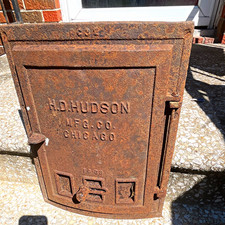 H.D. Hudson Mfg Co Chicago Cast Iron Furnace Door Antique Fireplace Cover picture