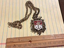 Vintage CORO Heraldic Coat of Arms Shield NECKLACE PENDANT Brooch Bronze Enamel picture