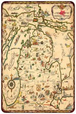 Commonwealth of Michigan map 1935 Vintage LOOK Reproduction Metal sign picture