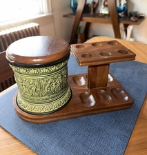 Vtg Marzi & Remy Germany #608 Green Majolica Humidor Tobacco Jar & Pipe Stand picture