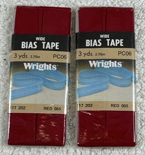 NOS 2 Pkgs VTG 1986 Wrights Poly/Cotton Wide Bias Tape RED 065 117 202- 3 Yds Ea picture