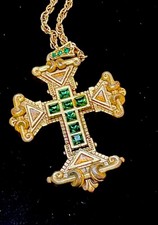Vint Vatican Library Collection Renaissance Baroque Revival Cross Green Crystals picture