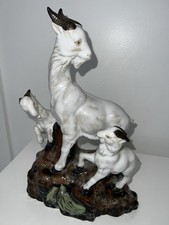 (..5n)Vintage Chinese 3 Goats On Rocks Majolica Pottery Large Statue Figurine picture