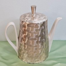 HKE Porcelain Coffee Tea Server Burnished Metal Therman Cover Vintage picture