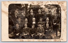 Guernsey Antique group of young men formal portrait outdoors 1916 RPPC picture