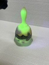 Vintage 1978 Fenton Satin Custard Uranium 6” Bell Hand Painted Signed Church... picture