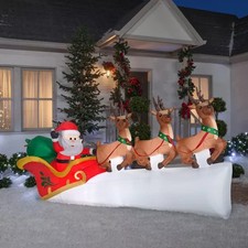 🎄Gemmy 11ft Christmas Airblown Inflatable Santa’s Flying Sleigh White New picture