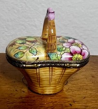 Vintage Jaques Limoges France Porcelain Trinket Strawberry Wicker Picnic Basket  picture