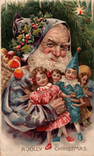 Purple Robe Santa HOLD TO LIGHT A Jolly Christmas 1910 Vintage Postcard picture