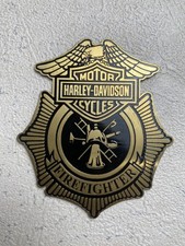 Harley Davidson Gold Firefighter Tank Badge Emblem Sign Motorcycle Decal Logo picture