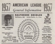 1957 Baltimore Orioles Memorial Stadium Team Schedule Baseball 1950s 2x4