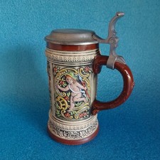 VTG Gerz West Germany Beer Stein Pewter Lid Relief Hunter Jaegers Putto Cherubs picture