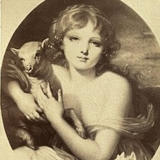 Antique CDV Filler Photograph Jean-Baptiste Greuze Girl with a Lamb Beautiful picture