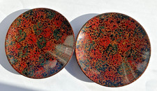 Vintage Japanese Tsugaru Lacquer Round Plates Set of 2 Red Green 15cm(5.9in) picture