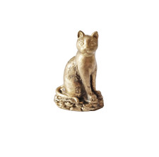 Thailand Siamese Cat Figurine Sit On Gold Bar Ornament Wealth Lucky Brass Mini picture