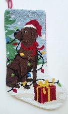 Peking Handicraft Chocolate Lab Retriever Dog Lights Christmas Hooked Stocking picture
