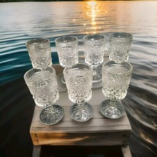7 WEXFORD Glass Diamond Cut Design Juice Wine Water Stem Goblets 5 3/8