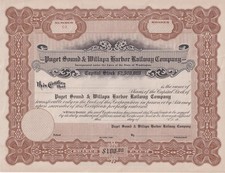 1900s Puget Sound & Willapa Harbor Railway Co unissued capital stock certificate picture