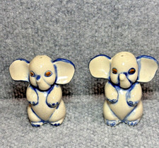 Vintage Porcelain Pair of Ceramic Elephant Salt & Pepper Shakers Occupied Japan picture