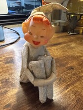 Vtg MCM Large 12.5” Sleepy Knee Hugger Elf Pixie – Gold Metallic Closed Eyes picture