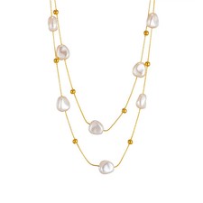 Double Layered Simulated Baroque Floating Multiple Pearl Necklace picture