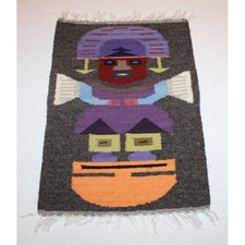 vintage South American woven wool tapestry mat (15.5