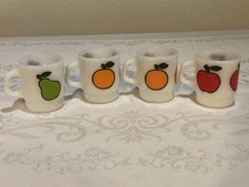 4 Vintage Fire King Mugs Or Cups Super Fruits Pear Orange Apple picture