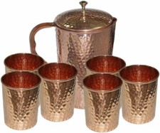Pure Copper Handmade Hammered Jug Water Pitcher 1.5 L & 6 Glasses Tumbler 300 ml picture