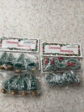 4 Pkgs Christmas Miniature Frosted Wreaths 1-1/4” & Bottle Brush Trees 2” VTG picture