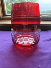 Vera Wang FTD Red Glass Vase Cut Clear Geometric Band Holiday 6.25” picture
