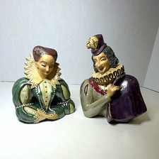 Chalkware Renaissance Hand Painted Ceramic Couple Bust Figurines Set of 2 6” picture