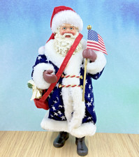 Patriotic Santa Figurine With American Flag And Bag Of Gifts 11.5