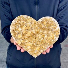 2.5LB Top Natural yellow Amethyst quartz Crystal heart Geode Mineral Specimen picture