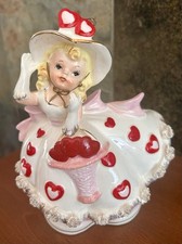 Rubens Original Valentine Girl Planter 142 Hearts Gold Spaghetti Trim Vintage picture