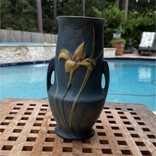 Roseville Art Deco Blue Ceramic Flower Bottle Vase 10