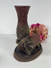 Vintage Elephant Figurine Vase Trunk Up Good Luck Resin Statue Red picture
