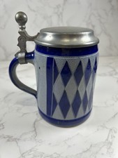 Vintage Handarbeit Salzglasur Blue Checkered Pattern Beer Stein ~ Germany picture