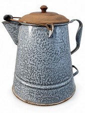 Vintage Gray Graniteware Enamel Coffee Pot Kettle Bail Handle Strainer 10.5” picture