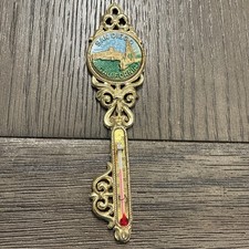 Vintage San Diego California Brass Thermometer. Non Working. 6”. Key Shaped picture