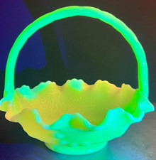 Fenton Glowy Shiny Custard Basket with Spanish Lace Pattern - 8