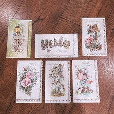 Lot 6 Vintage Birthday Get Well Cards Glitter Girl Kittens Baby Unused Envelopes picture