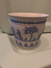 Vintage Wedgwood Reverse Jasperware Blue on Creme Cachepot Planter picture