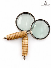 Aladean Set of 2 Antique Style Magnifying Glasses - Handcrafted Ribbed Wood Hand picture
